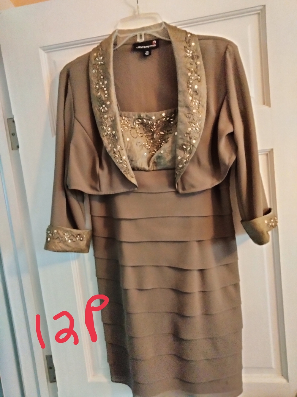 Embroidered Taupe Two-Piece Dress Set